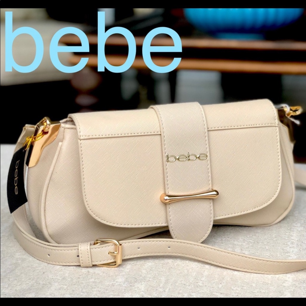 Bebe Saint Flap Crossbody Bag Beige